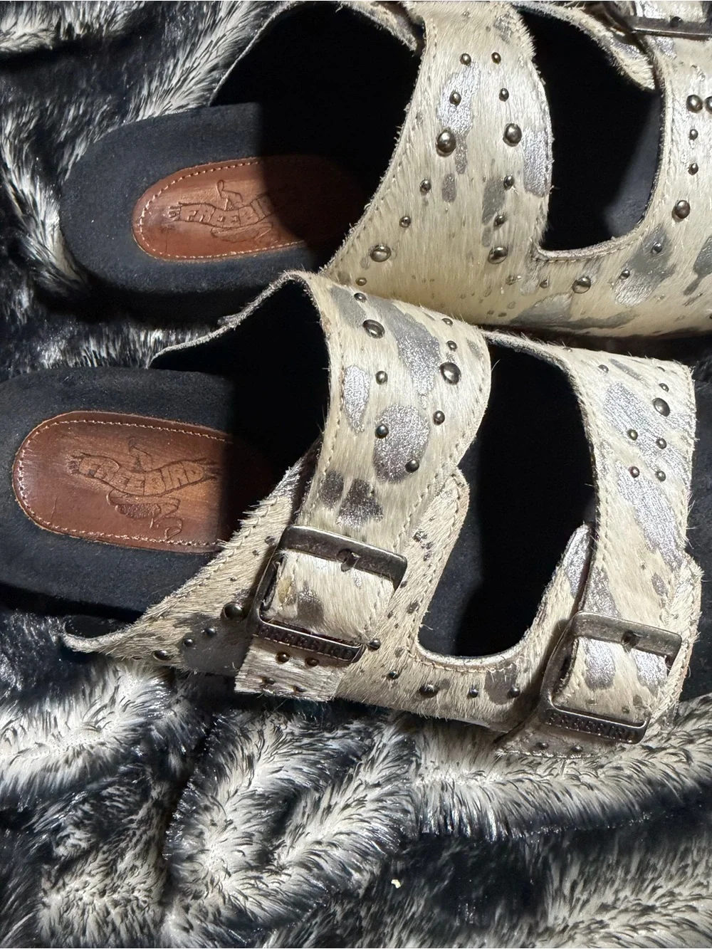 Freebird women’s size 10 slide on real first sandals with two buckles